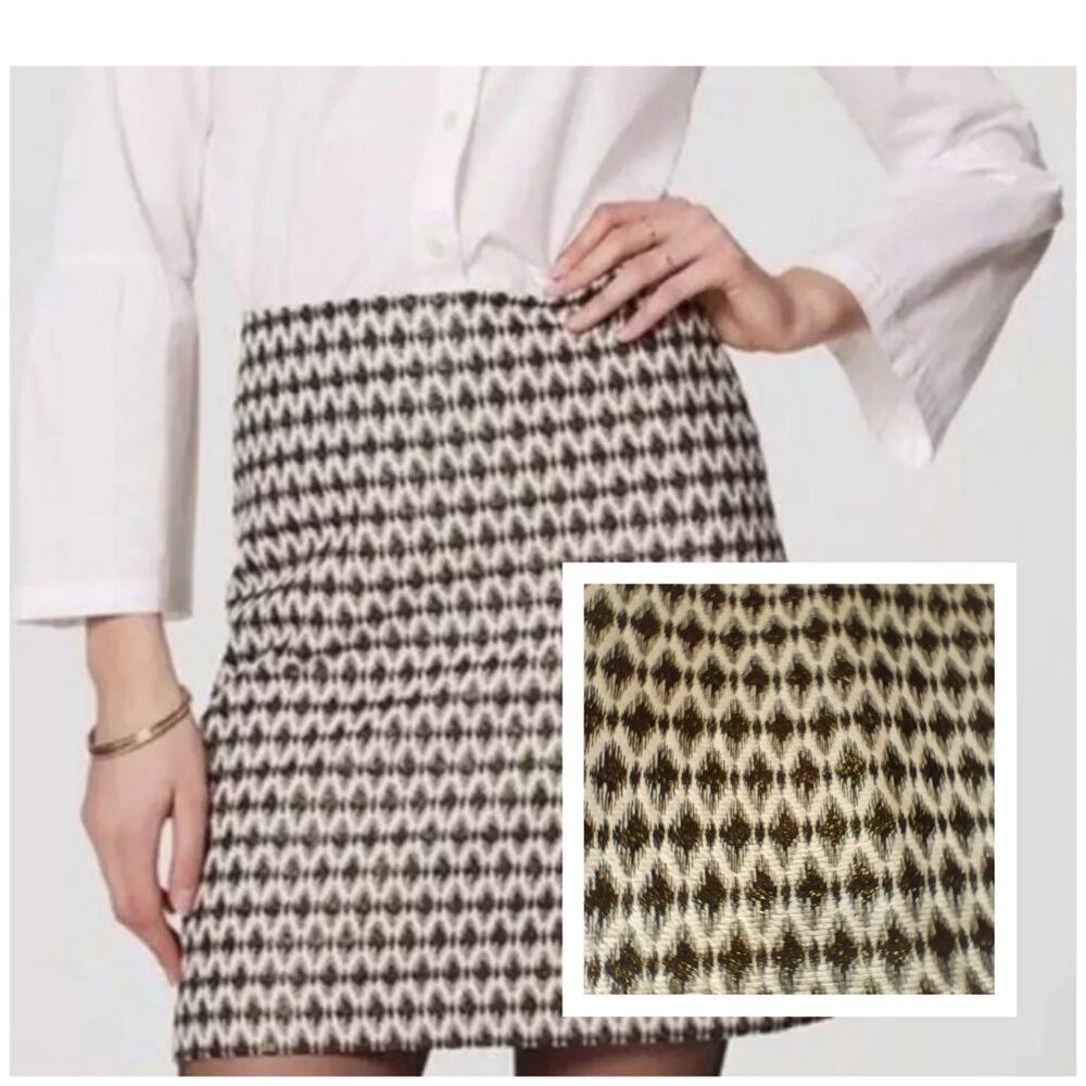 NEW LOFT‎ A-line Jacquard Skirt 12 Dressy Career Office Event Black Gold Cream